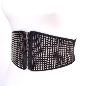 Black Wide Waist Leather Harness Corset Statement Belt